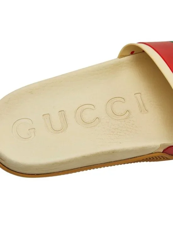 Gucci Interlocking Slide Sandals Shower Beige Green Red Rubber - Picture 6 of 6
